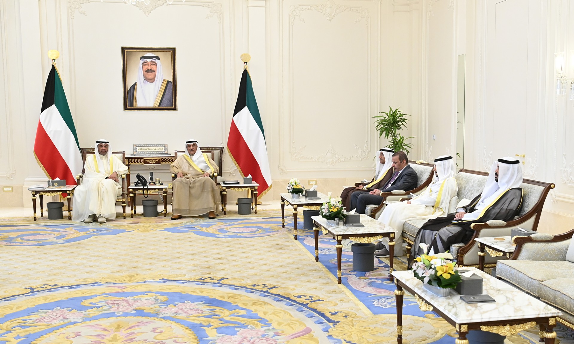 Minister of Foreign Affairs Abdullah Al-Yahya along five newly appointed ambassadors along five newly appointed ambassadors