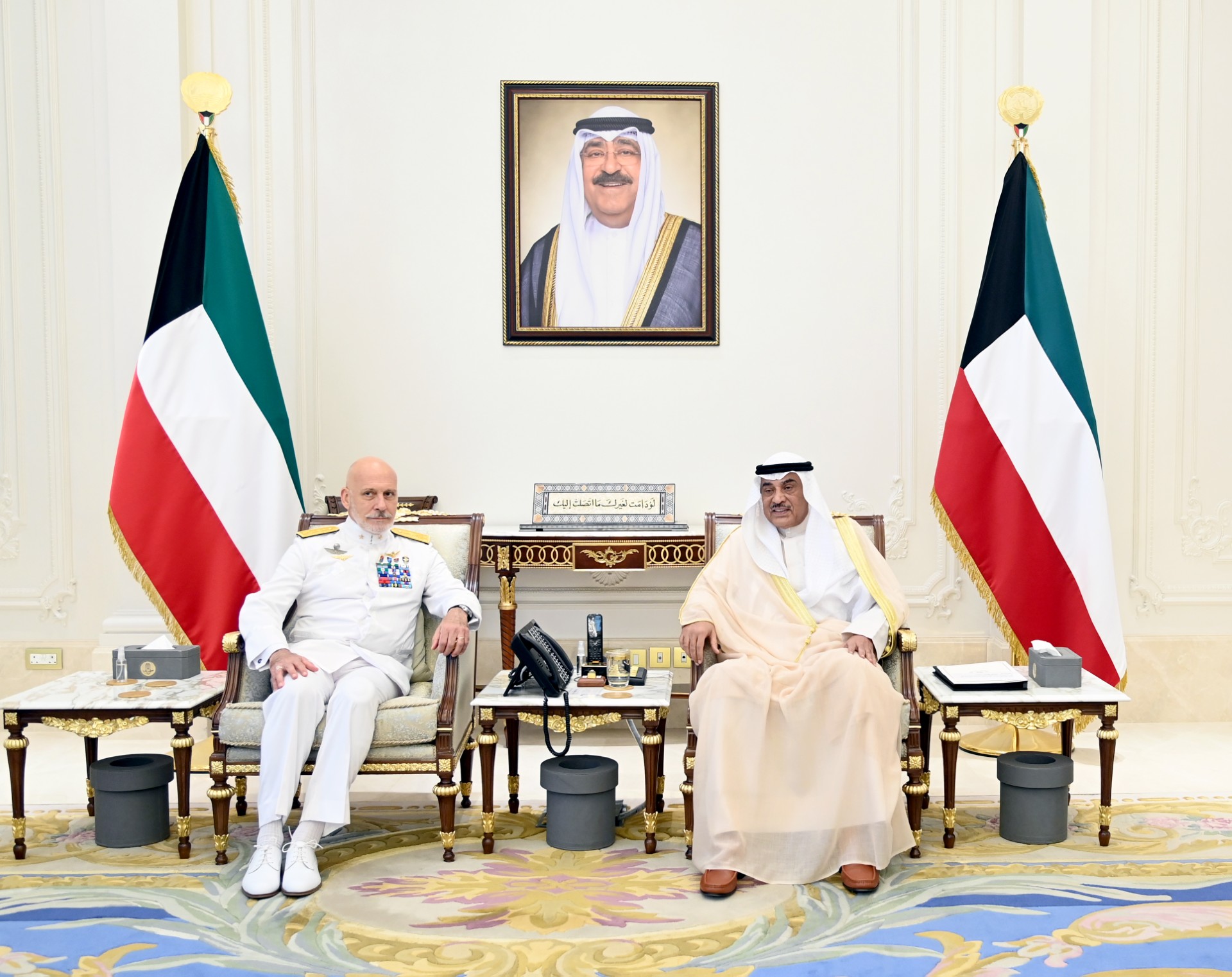His Highness the Crown Prince Sheikh Sabah Khaled Al-Hamad Al-Sabah received visiting Chair of the NATO Military Committee Admiral Giuseppe Cavo Dragone and his accompanying delegation