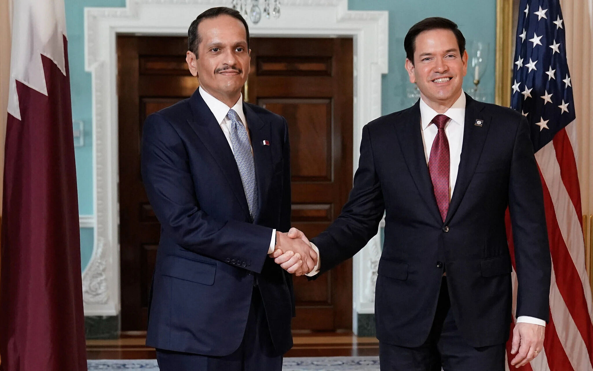 وزير الخارجية الأمريكي خلال استقبال رئيس الوزراء وزير الخارجية القطري