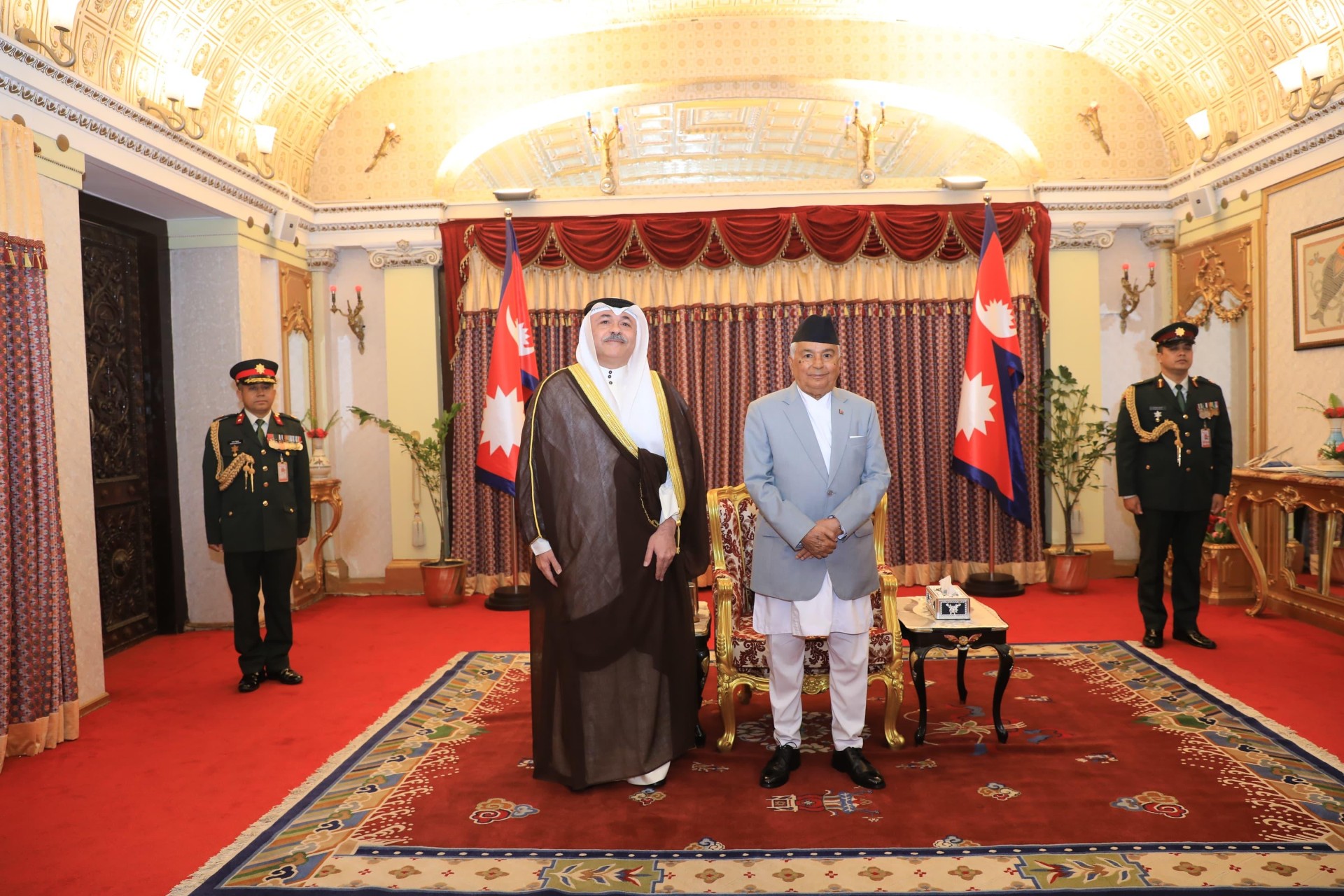 Kuwaiti Ambassador to India Mishal Al-Shamali presented his credentials to Nepalese President Ram Chandra Paudel as non-resident ambassador to Nepal