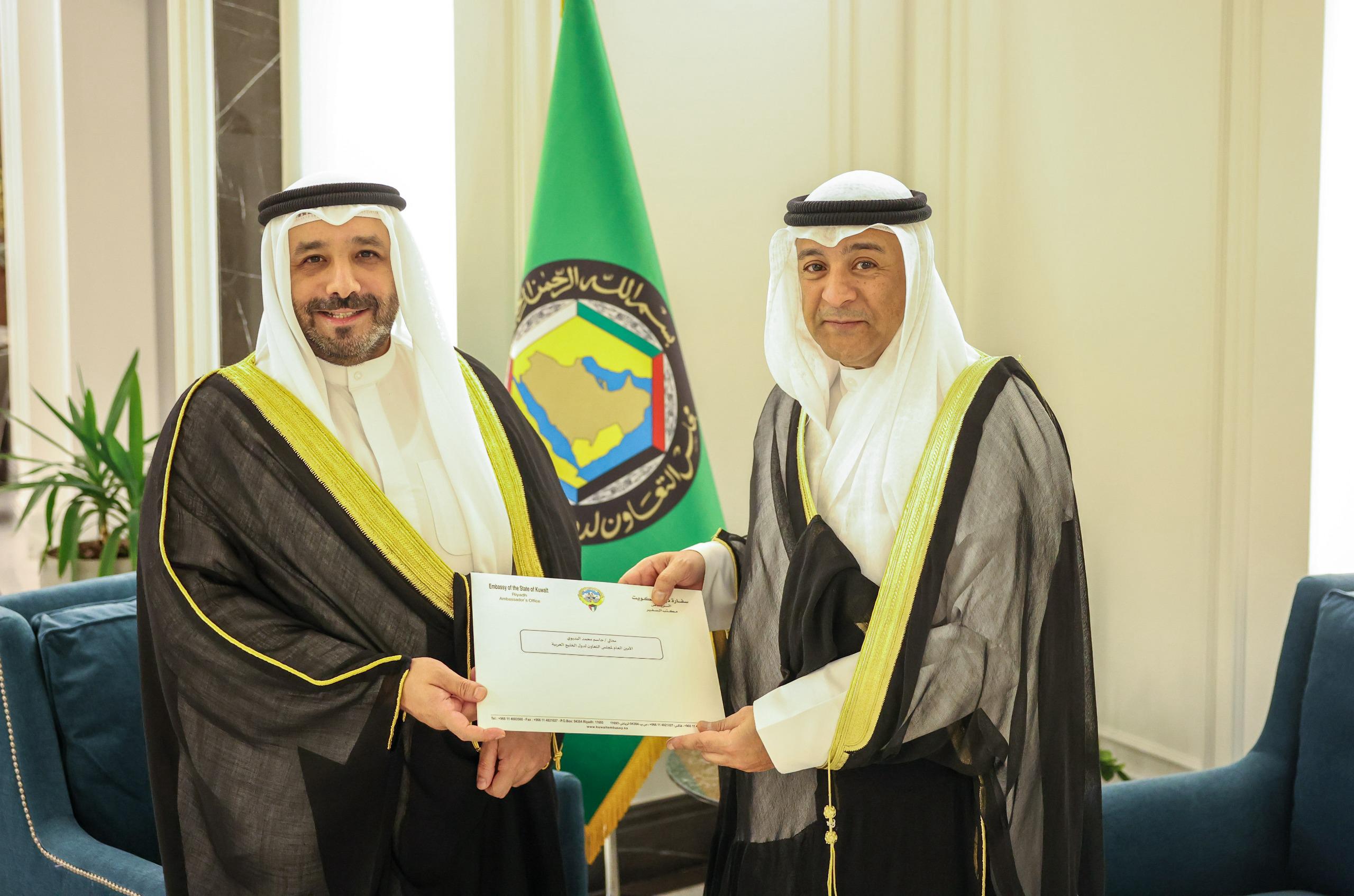 Secretary General of the Gulf Cooperation Council (GCC) Jassem Al-Budaiwi received Kuwait's Ambassador to Saudi Arabia Sheikh Sabah Nasser Sabah Al-Ahmad Al-Sabah