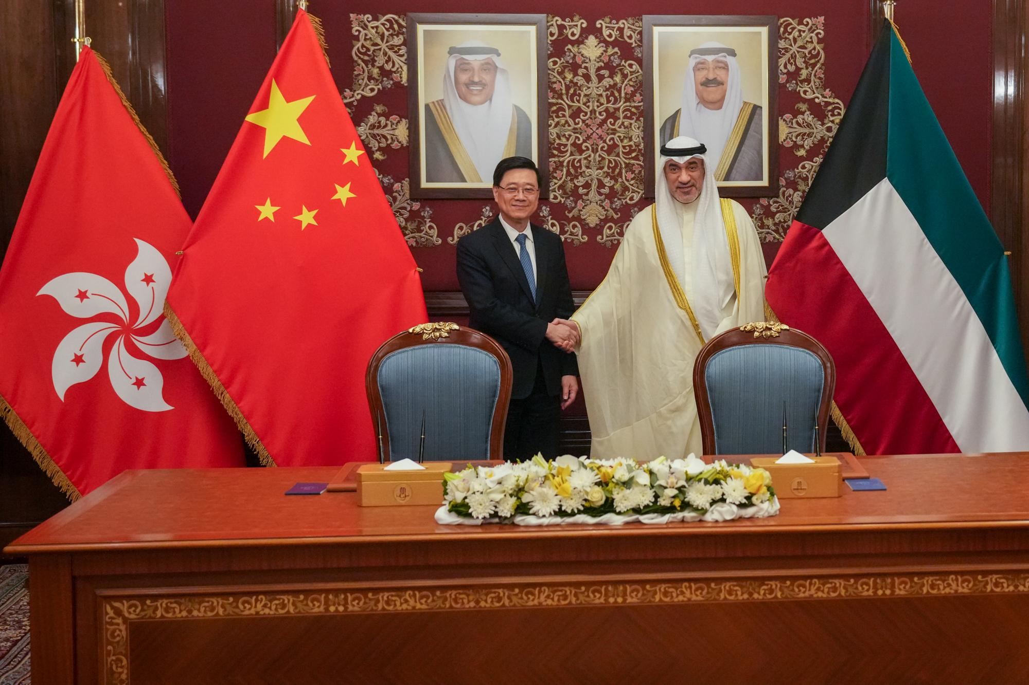 Kuwait Acting Prime Miniter Sheikh Fahad Yusuf Al-Sabah held official round table discussions with Chief Executive of the Hong Kong Special Administrative Region John Lee Ka-chiu