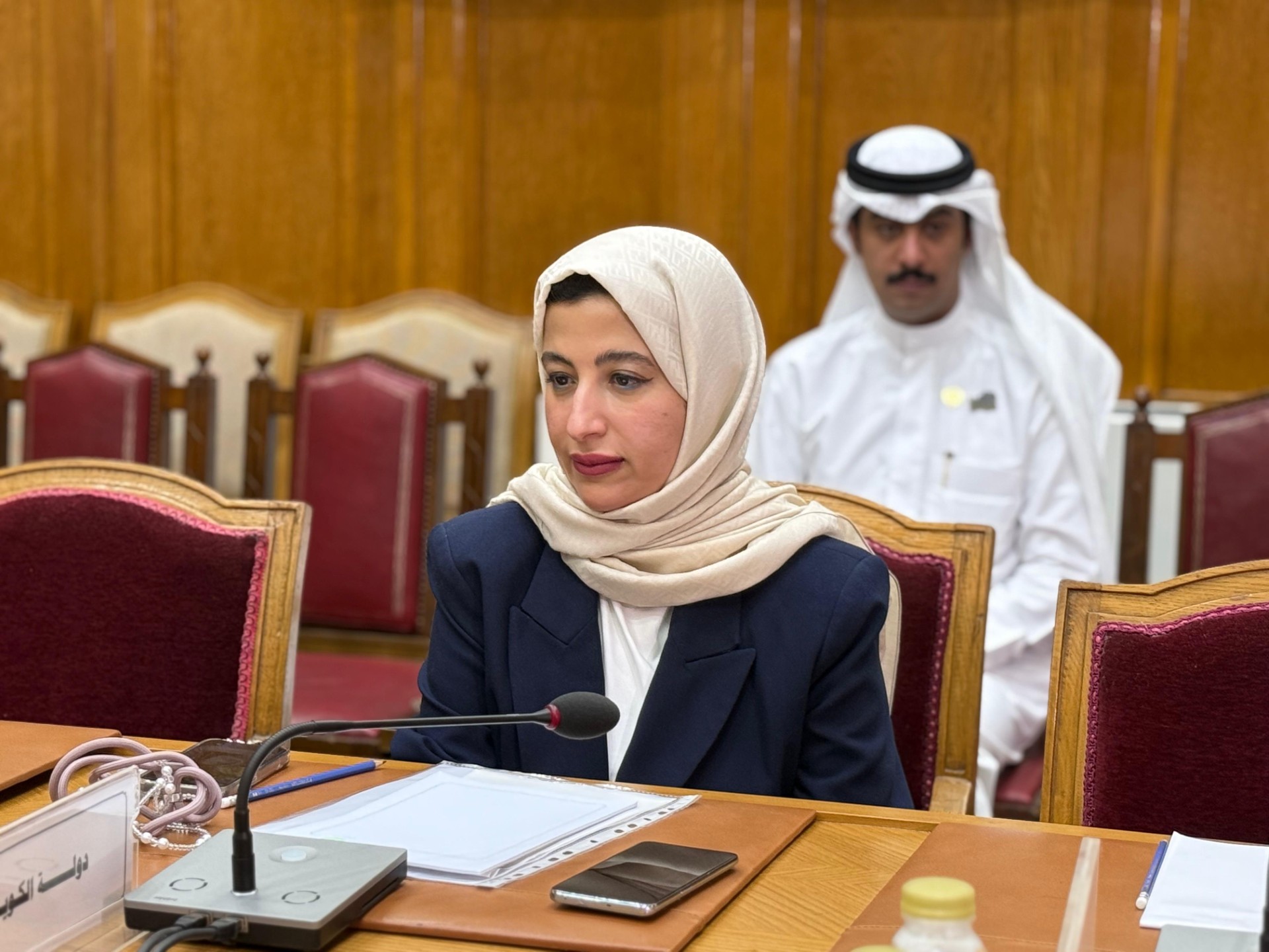 الأمين العام المساعد لقطاع الثقافة بالمجلس الوطني للثقافة والفنون والآداب عائشة المحمود تلقي كلمتها خلال اجتماع متابعة تنفيذ أهداف خطة التنمية المستدامة 2030