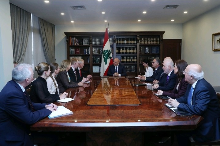 Lebanese President Joseph Aoun during his meeting with a US congressional delegation