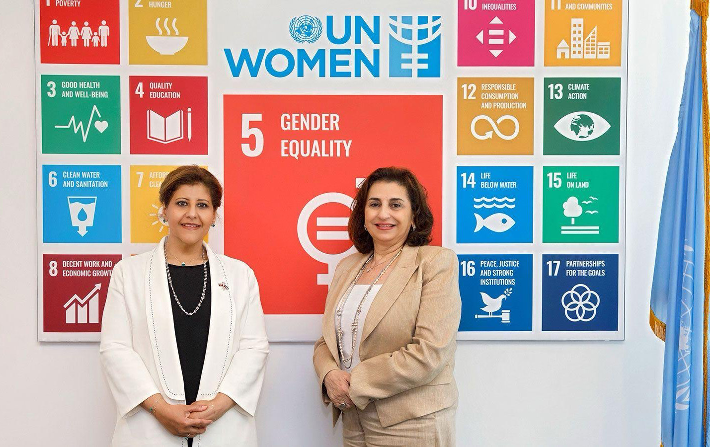 مساعد وزير الخارجية لشؤون حقوق الإنسان السفيرة الشيخة جواهر الصباح تلتقي المديرة التنفيذية لهيئة الأمم المتحدة للمرأة سيما بحوث