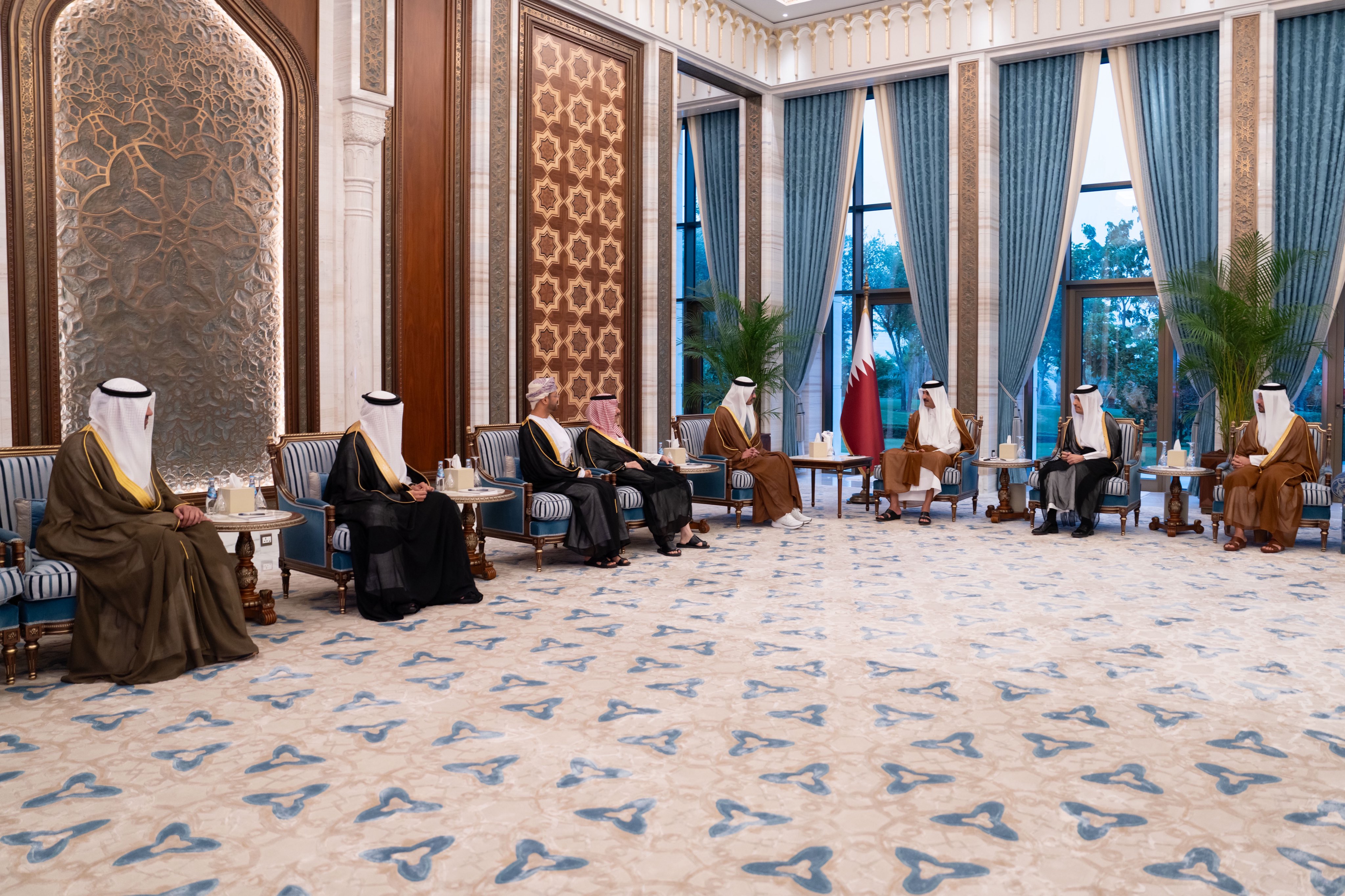 أمير قطر خلال استقباله وزراء خارجية دول مجلس التعاون لدول الخليج العربية