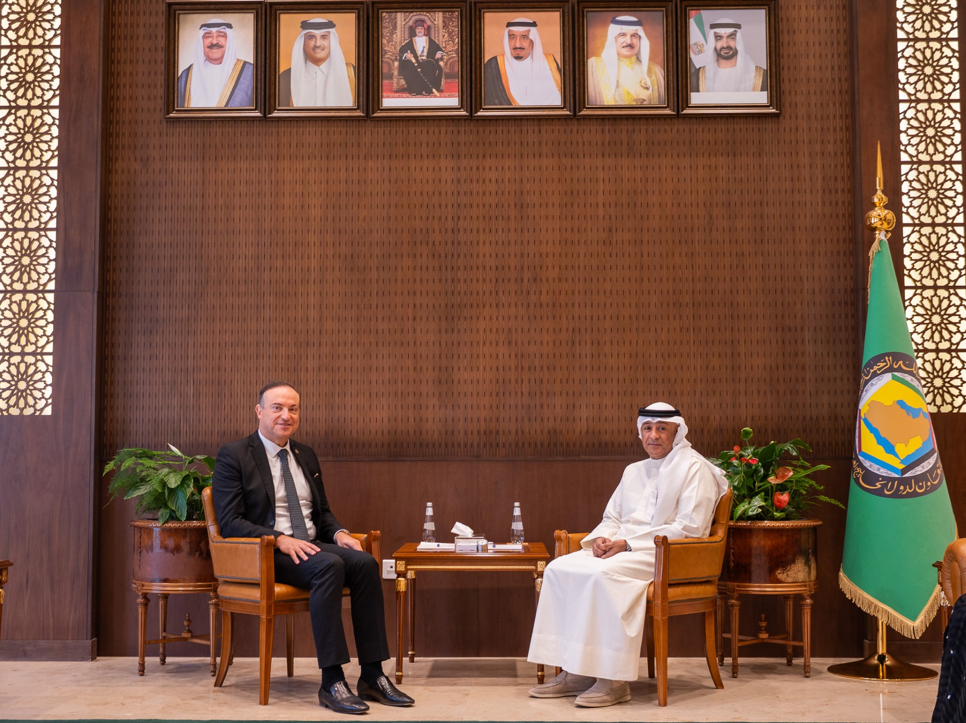 GCC chief with Beirut's outgoing ambassador to Saudi Arabia Fawzi Kabbara