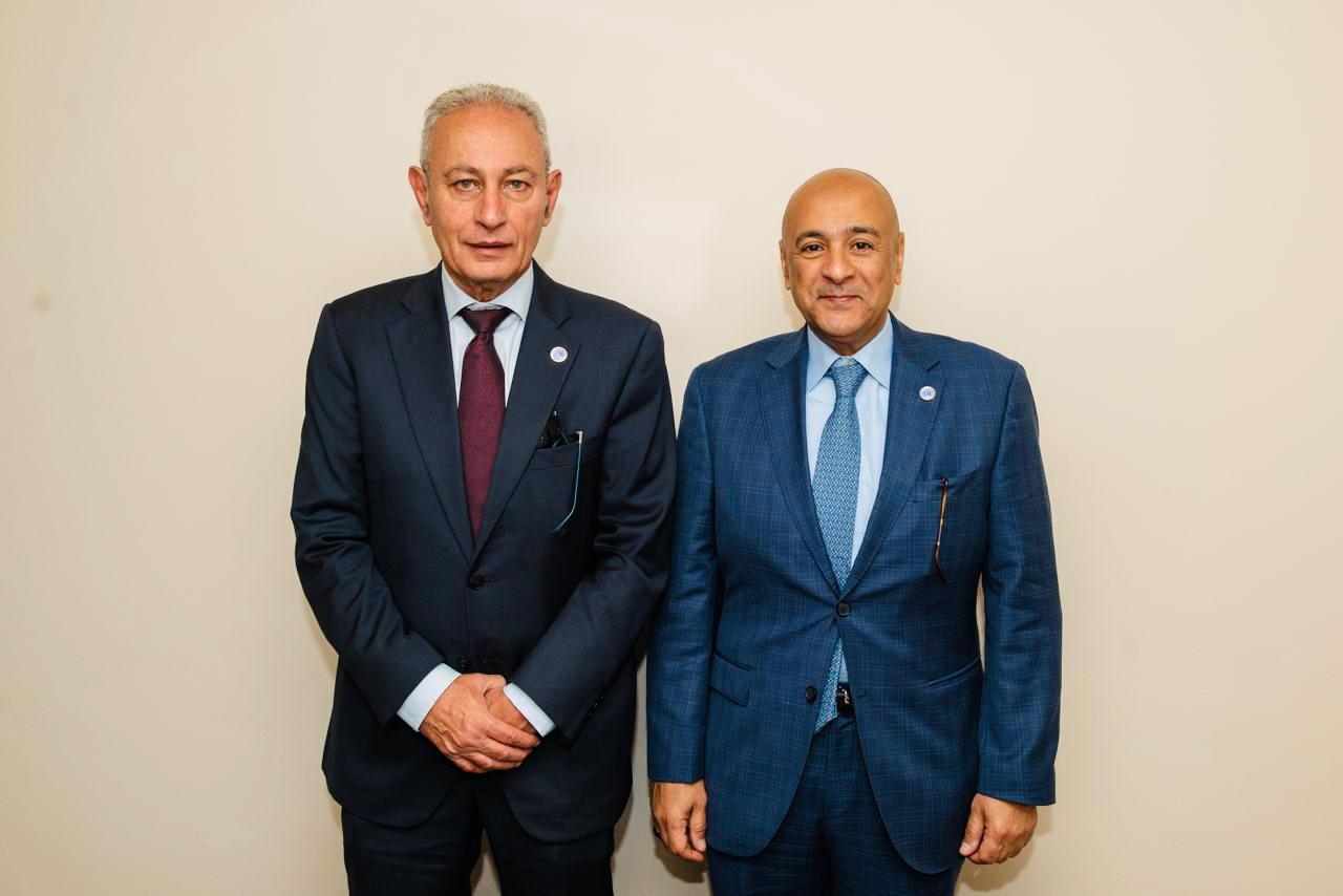 GCC Secretary-General Jassem Al-Budaiwi with Secretary General of the Union for the Mediterranean (UfM) Nasser Kamel