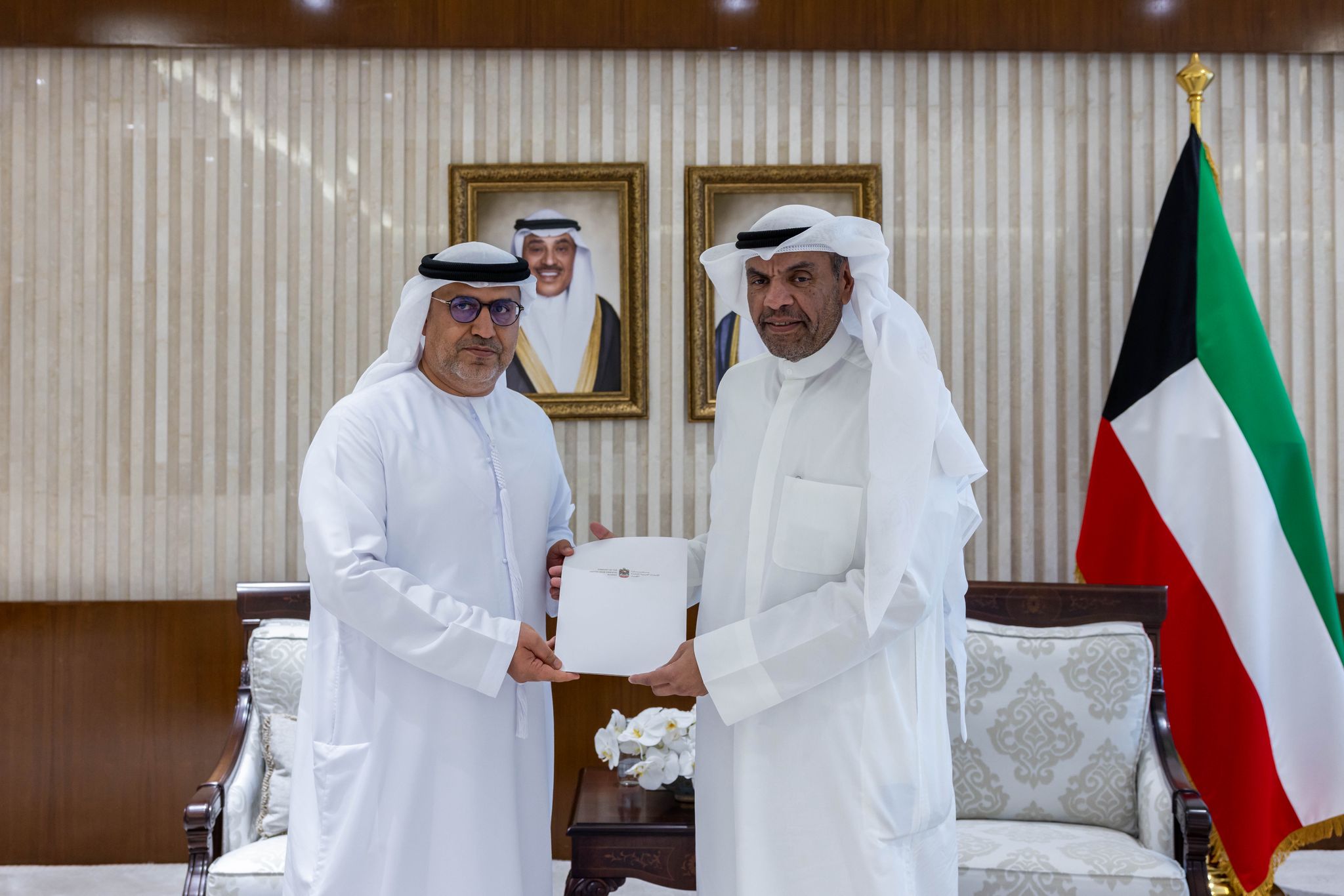 Minister of Foreign Affairs Abdullah Al-Yahya receives letter from UAE's UAE Ambassador to Kuwait, Dr. Matar Al-Neyadi