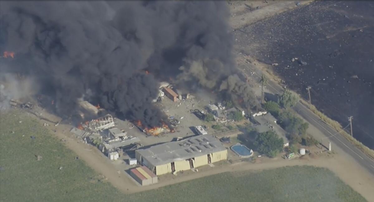 Explosion at a fireworks warehouse in northern California leads to large fire
