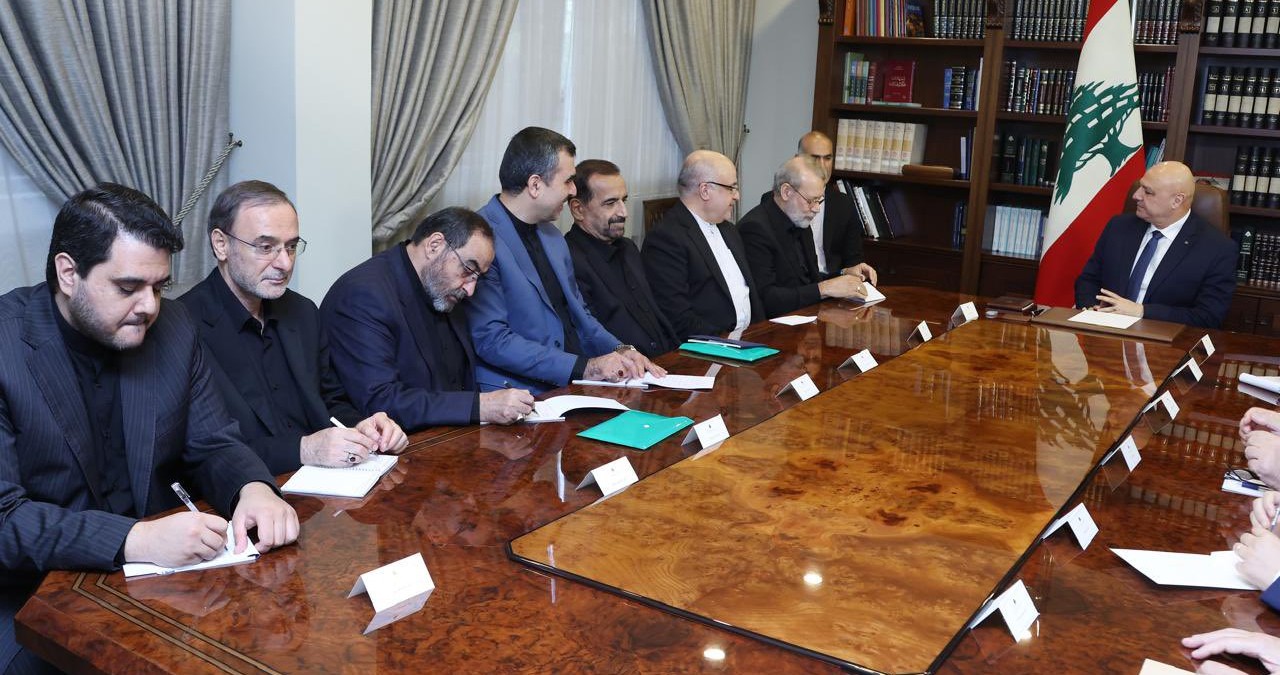 الرئيس اللبناني جوزاف عون يلتقي الأمين العام للمجلس الأعلى للامن القومي في ايران  الدكتور علي لاريجاني في القصر الجمهوري في بعبدا