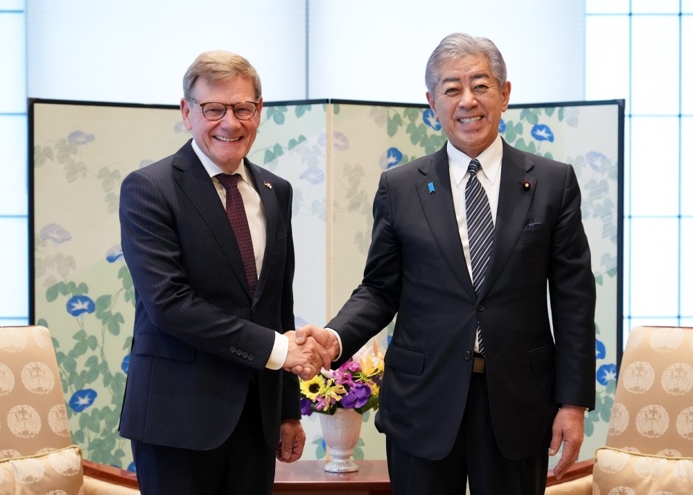 Japanese FM Takeshi Iwaya and German FM Johann Wadephul