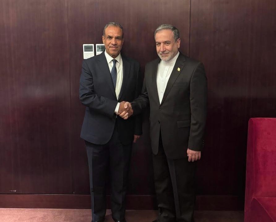 Egyptian Foreign Minister Badr Abdelaty with his Iranian counterpart, Abbas Araqch