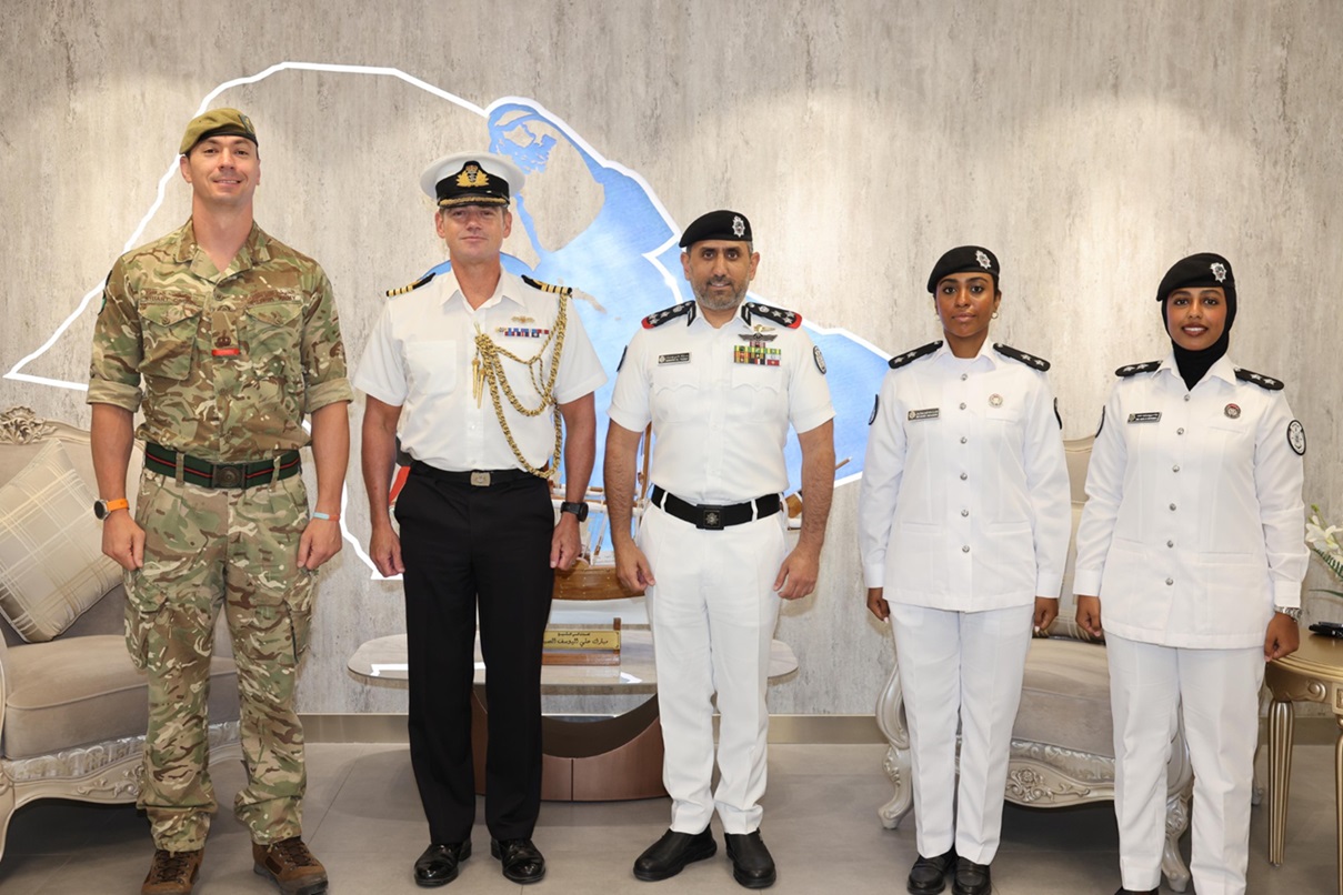 Director General Commodore Sheikh Mubarak Al-Youssef Al-Sabah with British Defence Attache to Kuwait, Navy Colonel Neil Marriott
