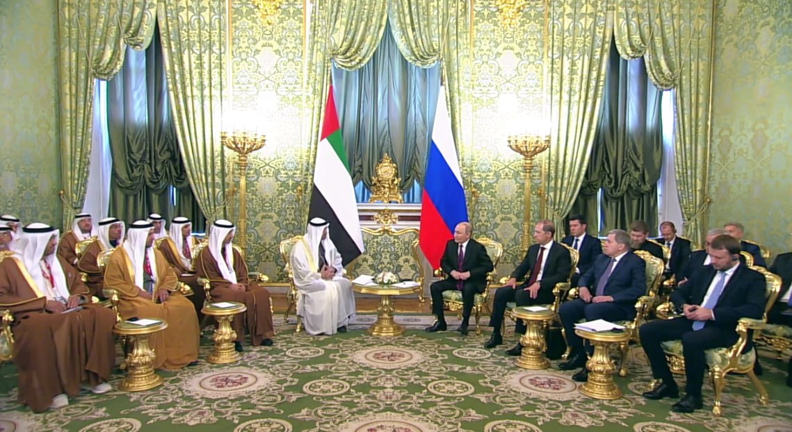 Russian President Vladimir Putin and UAE President Sheikh Mohammed bin Zayed Al-Nahyan