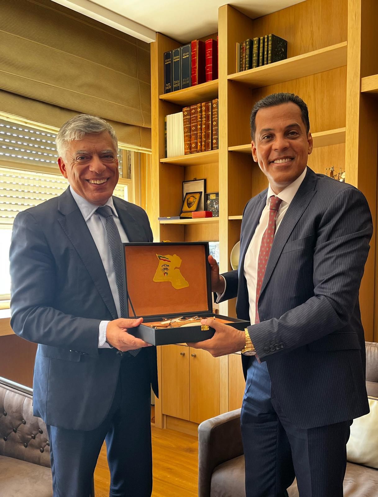 Kuwait's Ambassador to Portugal Hamad Al-Hazeem with Portuguese Business Confederation President Armindo Monteiro