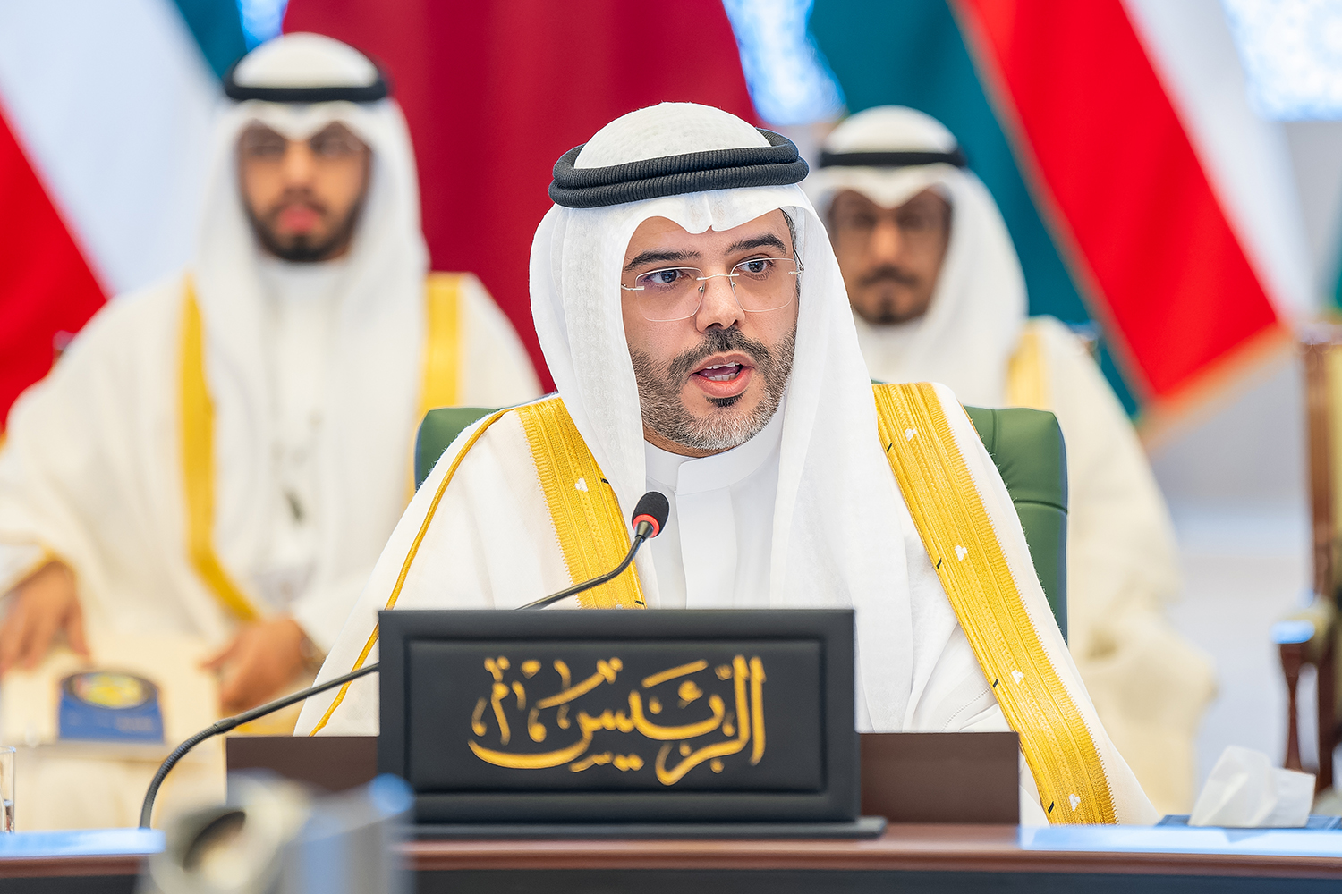 وكيل وزارة الشؤون الاجتماعية بالإنابة الدكتور خالد العجمي يلقي كلمته خلال الاجتماع الحادي عشر للجنة وكلاء وزارات الشؤون والتنمية الاجتماعية بدول مجلس التعاون الخليجي الذي تستضيفه الكويت.