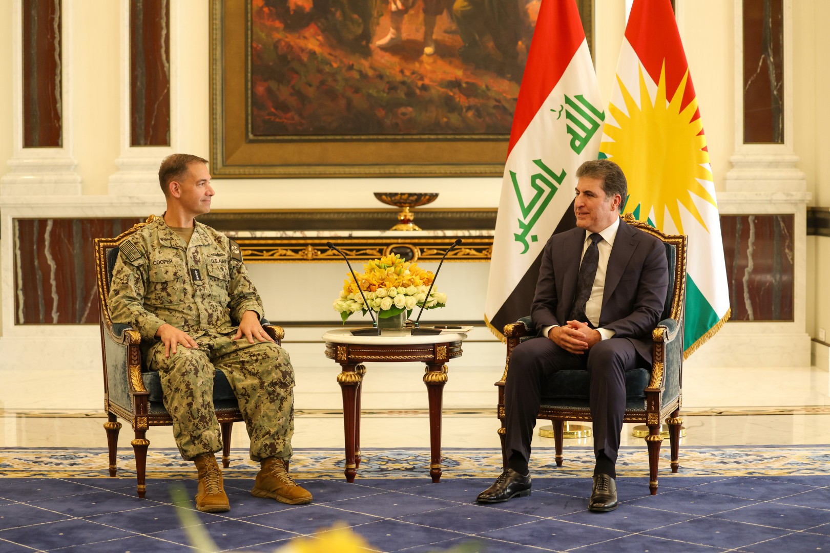 رئيس اقليم كردستان نيجيرفان بارزاني يستقبل قائد القيادة المركزية الأمريكية الأدميرال تشارلز براد كوبر