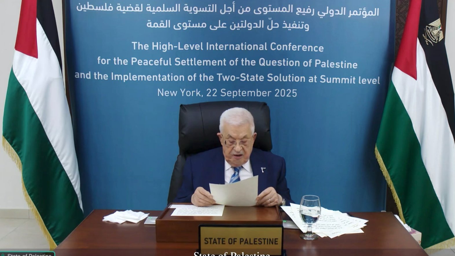 الرئيس الفلسطيني محمود عباس في كلمته أمام المؤتمر الدولي رفيع المستوى حول التسوية السلمية لقضية فلسطين
