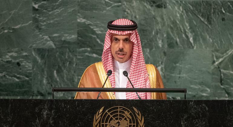 Saudi Foreign Minister Prince Faisal bin Farhan during the 80th session of the UN General Assembly