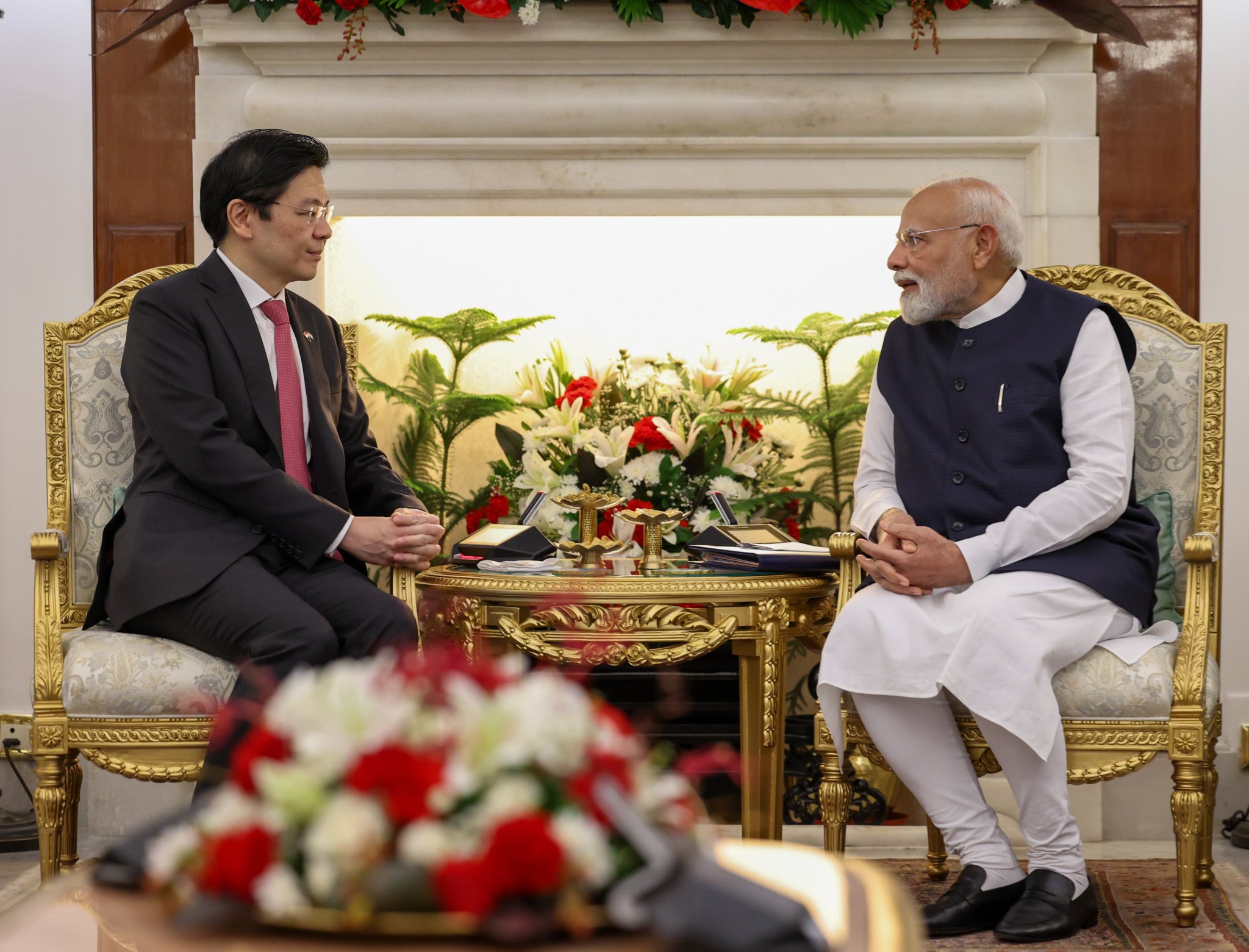 Indian Prime Minister Narendra Modi with his Singaporean counterpart Lawrence Wong