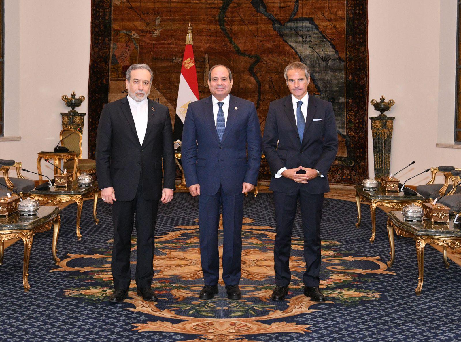Egypt's President Abdelfattah Al-Sisi receives Iran's Foreign Minister Abbas Araghchi and IAEA Director General Rafael Grosso