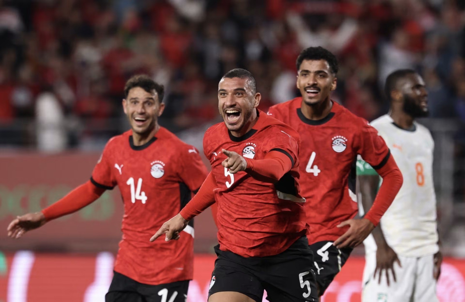 فرحة لاعبي المنتخب المصري بأحد الأهداف