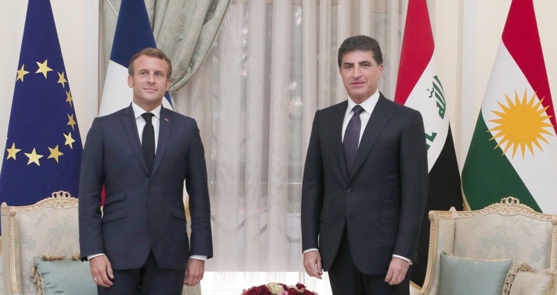 صورة ارشيفية للرئيس الفرنسي ايمانويل ماكرون ورئيس إقليم كردستان نيجيرفان بارزاني