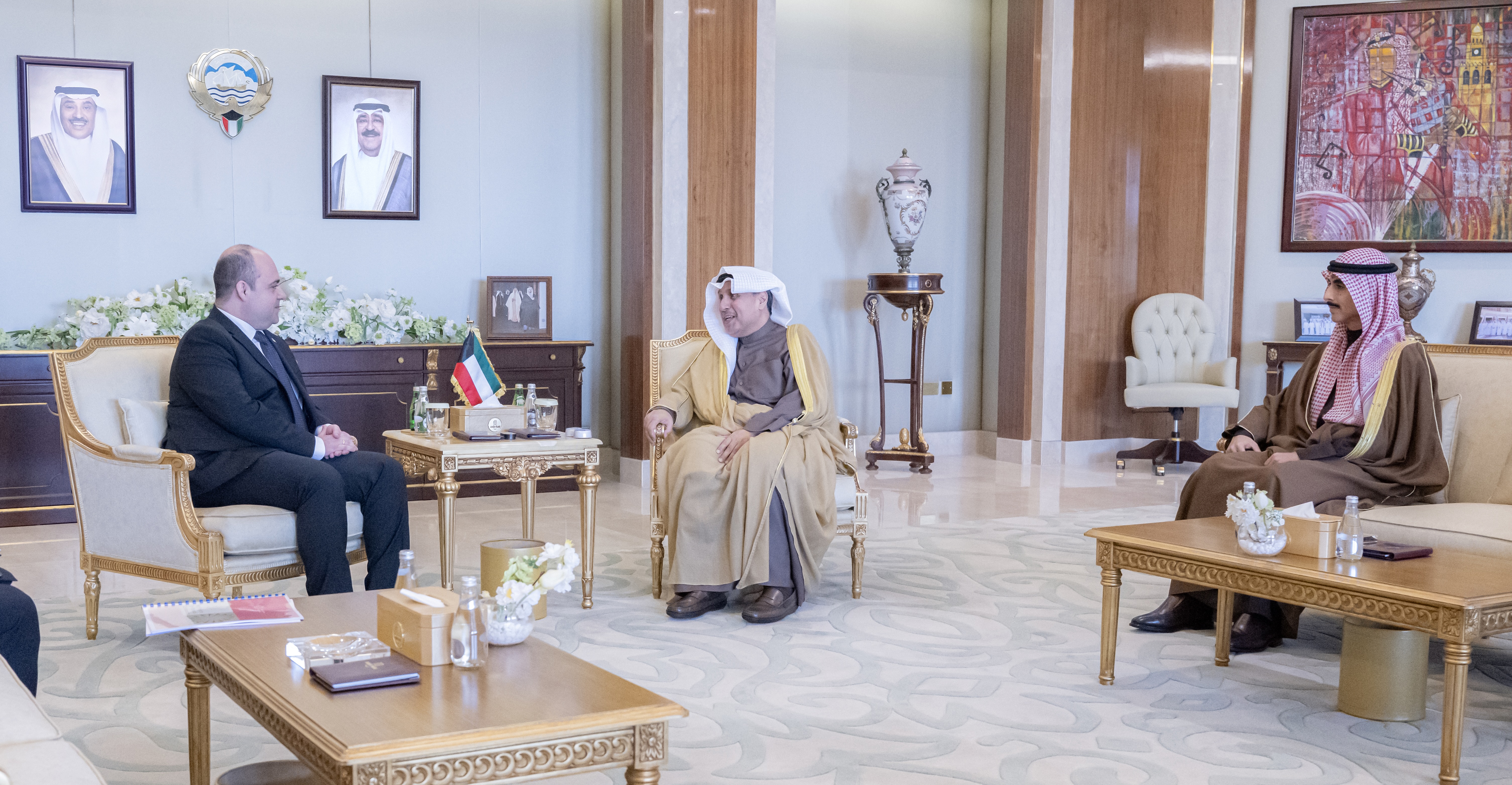 Minister of Amiri Diwan Affairs and Head of the Crown Prince Diwan receive the Ambassador of Ukraine to Kuwait, Dr. Maksym Subkh.