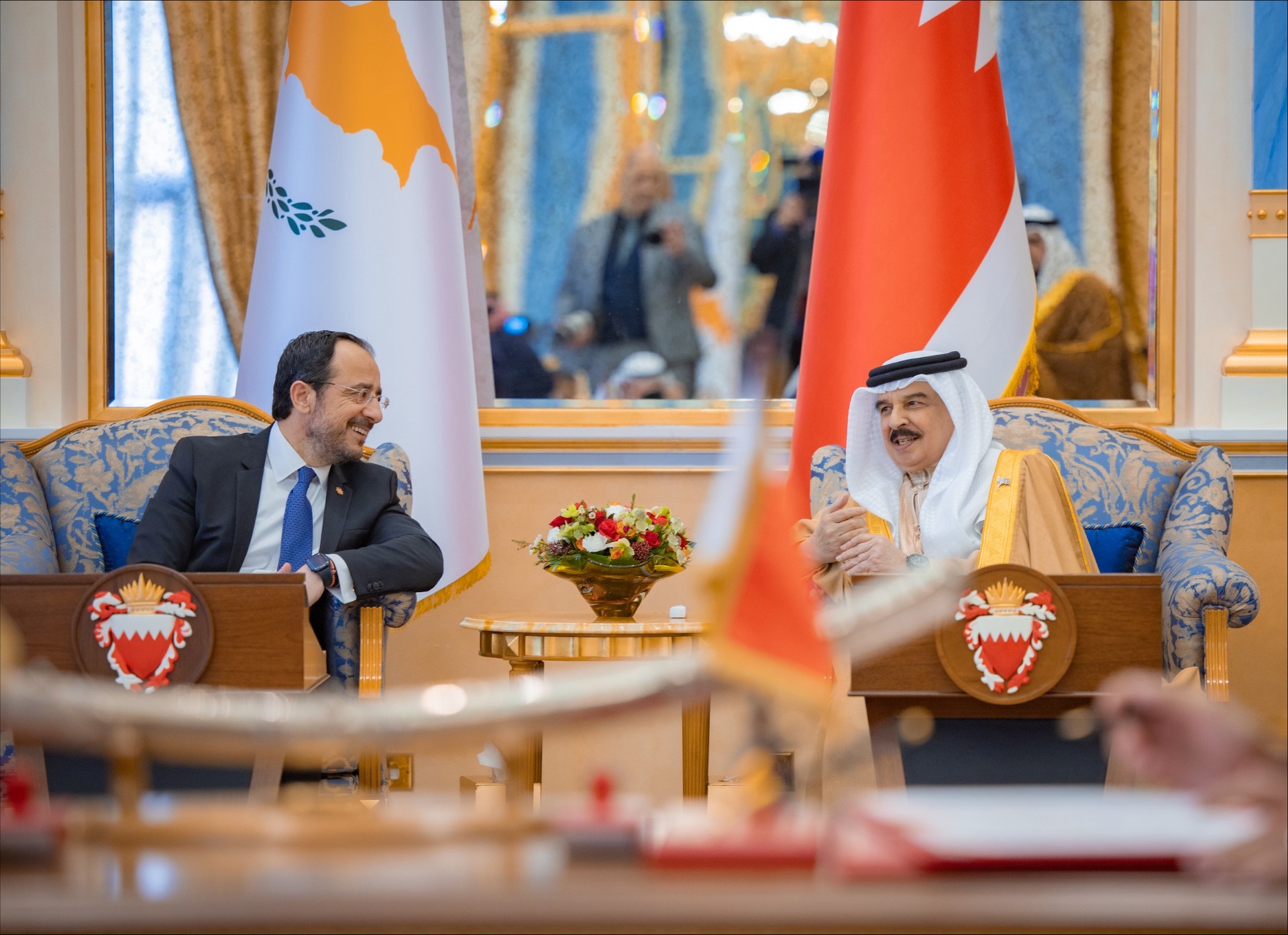 العاهل البحريني الملك حمد بن عيسى آل خليفة مع رئيس جمهورية قبرص نيكوس خريستودوليدس