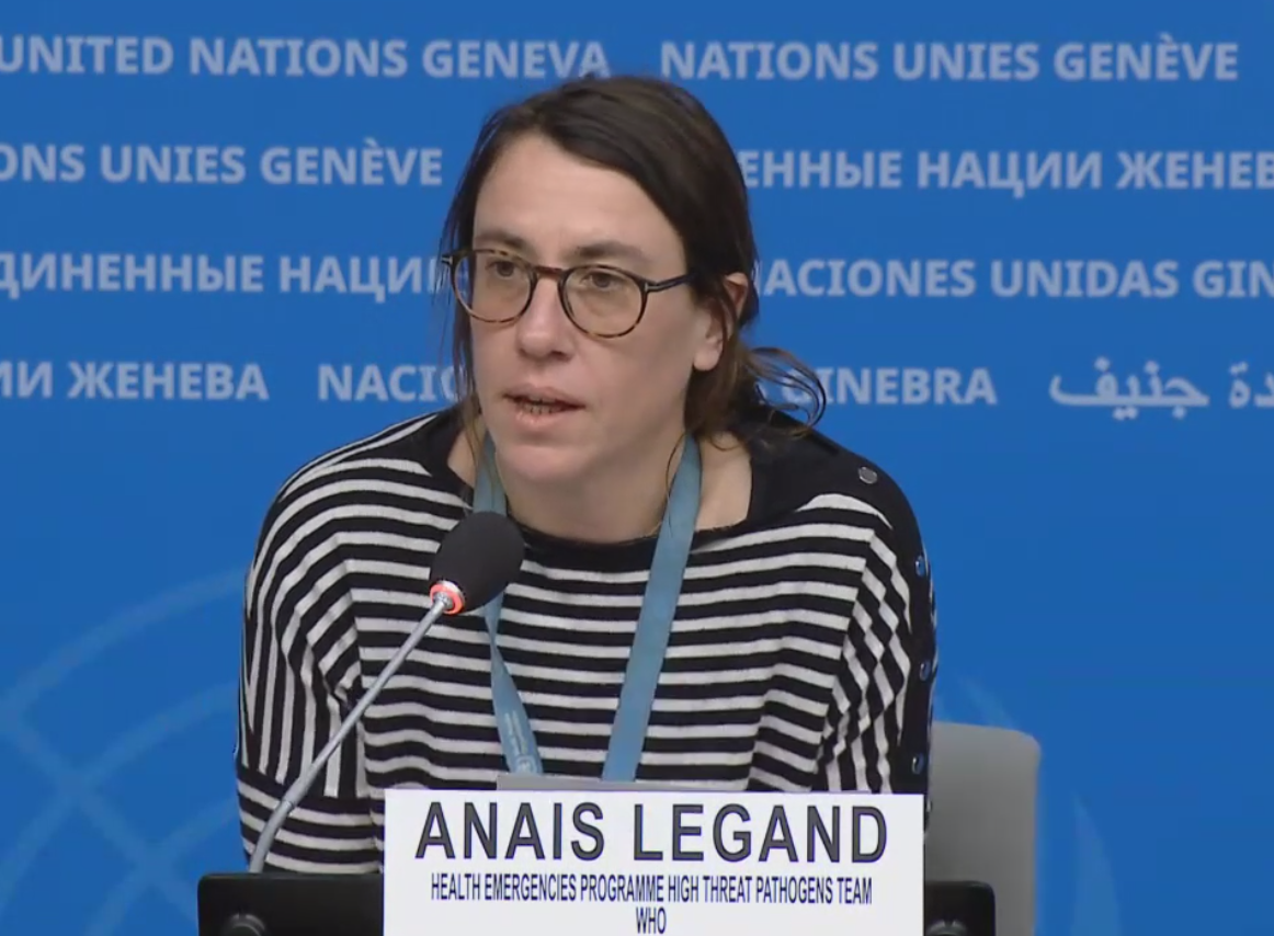 ممثلة برنامج الطوارئ الصحية بالمنظمة آنائيس ليغاند خلال مؤتمر صحفي