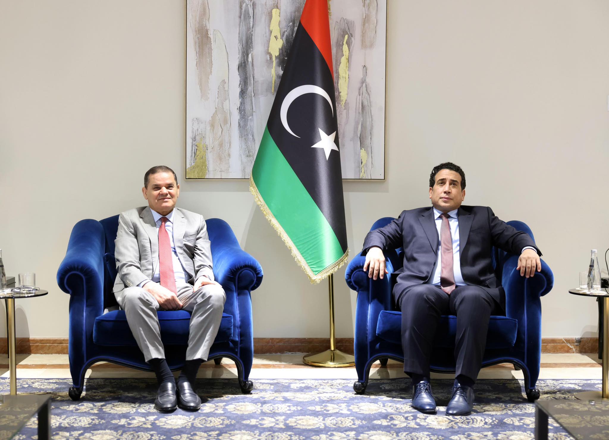 رئيس المجلس الرئاسي الليبي محمد المنفي مع مع رئيس حكومة الوحدة الوطنية عبدالحميد الدبيبة