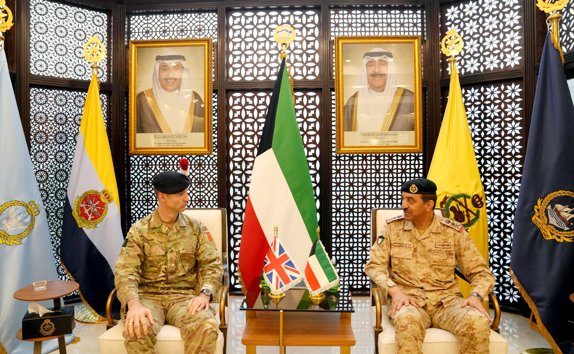 Chief of Staff of the General Staff of Kuwait's Armed Forces Lt. Gen. Khaled Al-Shuraiaan and British Assistant Chief of the General Staff Maj. Gen. Jon Swift