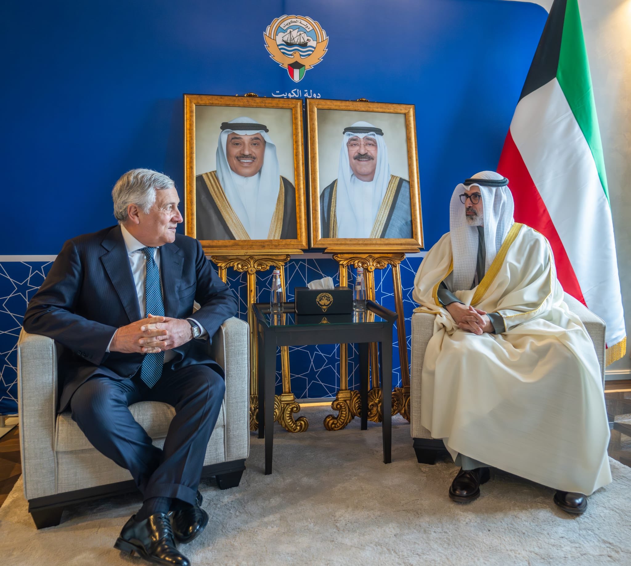 Kuwait's Minister of Foreign Affairs Sheikh Jarrah Jaber Al-Ahmad Al-Sabah with Italian deputy premier and counterpart Antonio Tajani