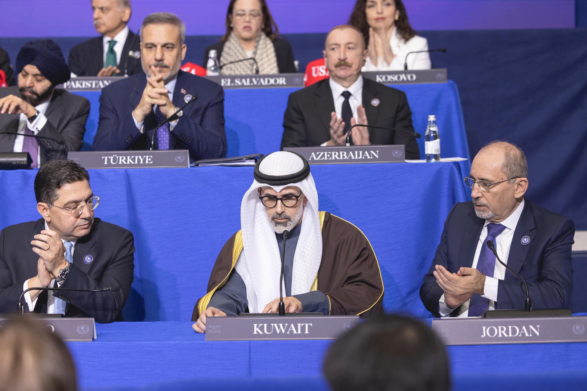 وزير الخارجية الشيخ جراح جابر الأحمد الصباح خلال كلمة في الاجتماع الأول لمجلس السلام في العاصمة الأمريكية واشنطن