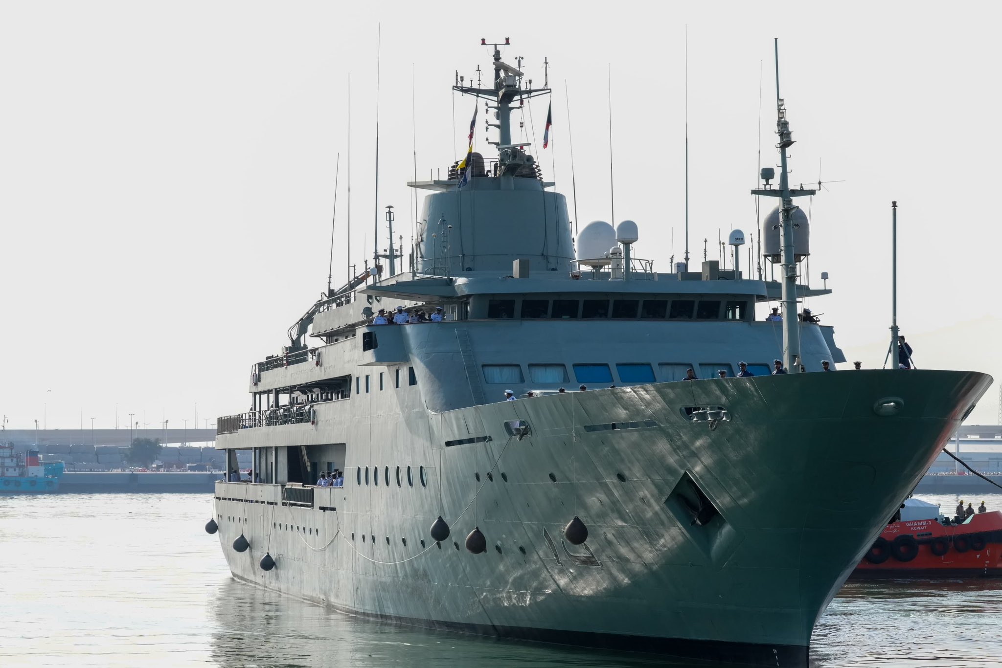 Oman Royal Navy ship "Al-Mabrukah" docks at Shuwaikh Port
