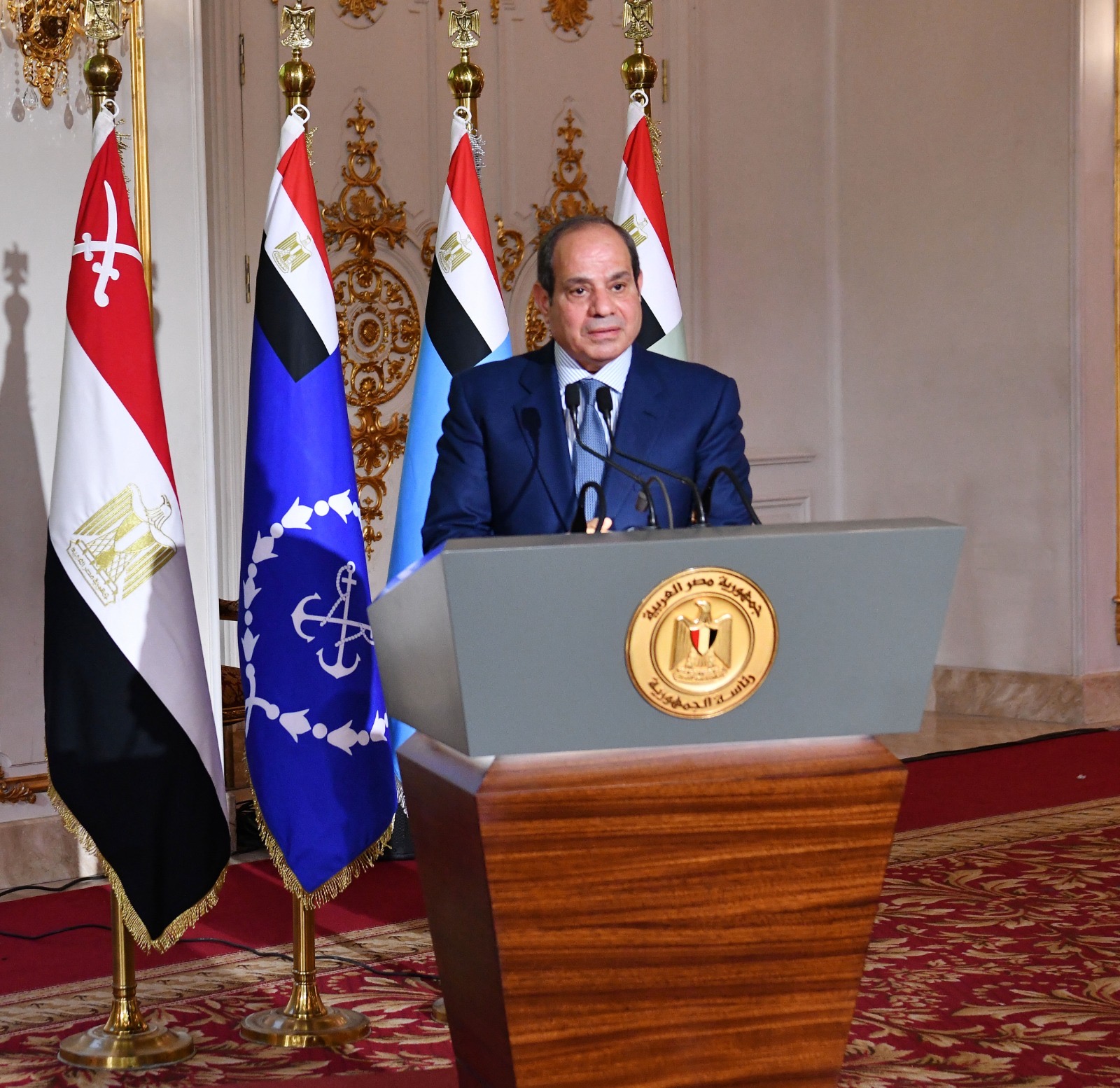 الرئيس المصري عبد الفتاح السيسي يلقي كلمته خلال حفل الإفطار السنوي الذي أقامته القوات المسلحة المصرية بمناسبة انتصارات حرب العاشر من رمضان